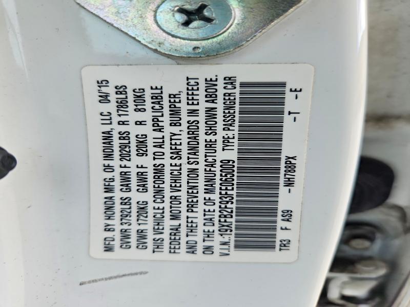 65730986 :رقم المزاد ، 19XFB2F93FE065009 vin ، 2015 Honda Civic مزاد بيع