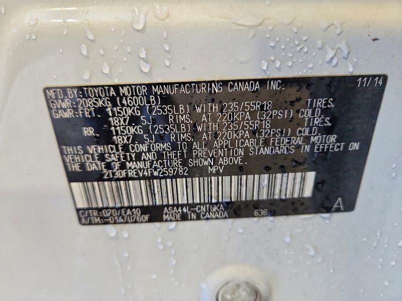 Aukcja sprzedaży 2015 Toyota Rav4, vin: 2T3DFREV4FW259782, numer aukcji: 63603426