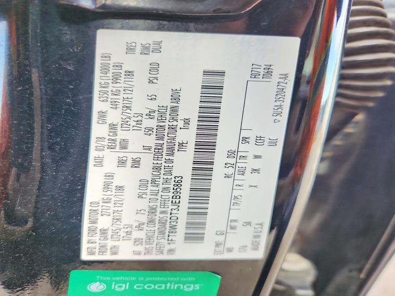 63405196 :رقم المزاد ، 1FT8W3DT3JEB95863 vin ، 2018 Ford F350 مزاد بيع