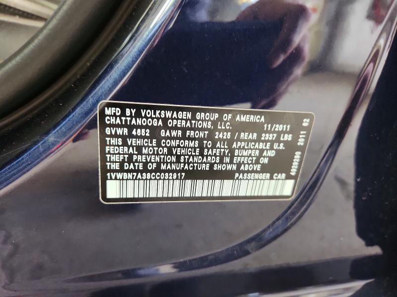 66442526 :رقم المزاد ، 1VWBN7A38CC032917 vin ، 2012 Volkswagen Passat مزاد بيع