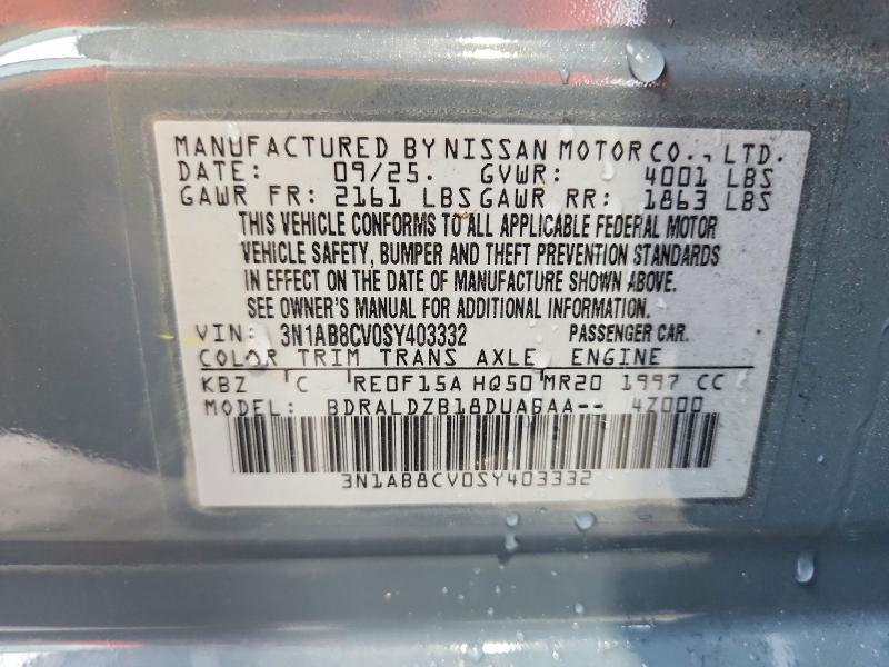 2025 Nissan Sentra მანქანა იყიდება აუქციონზე, vin: 3N1AB8CV0SY403332, აუქციონის ნომერი: 66968346