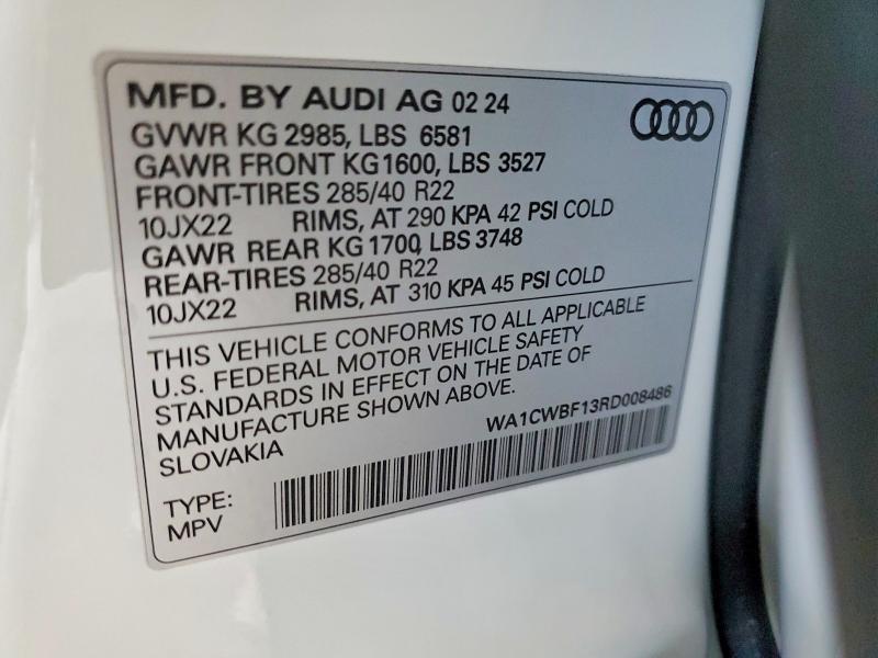 Продажа на аукционе авто 2024 Audi Sq8, vin: WA1CWBF13RD008486, номер лота: 66584416