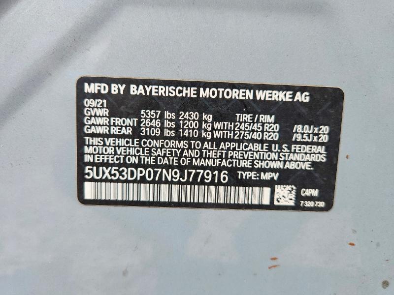 Продаж на аукціоні авто 2022 Bmw X3, vin: 5UX53DP07N9J77916, номер лоту: 64146236