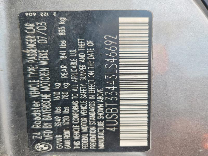 66572096 :رقم المزاد ، 4USBT33443LS46692 vin ، 2003 Bmw Z4 مزاد بيع