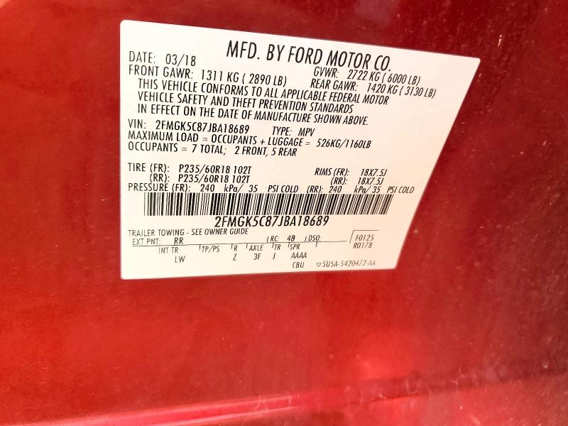Aukcja sprzedaży 2018 Ford Flex, vin: 2FMGK5C87JBA18689, numer aukcji: 65532416