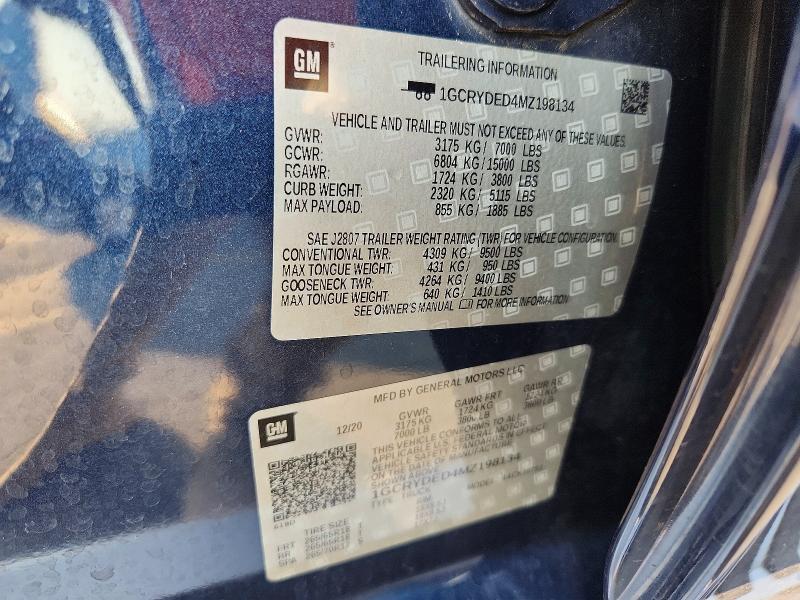 66057476 :رقم المزاد ، 1GCRYDED4MZ198134 vin ، 2021 Chevrolet Silverado مزاد بيع