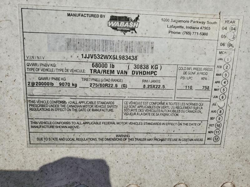 Auction sale of the 2006 Wabash Wabash National Corporation, vin: 1JJV532WX6L983438, lot number: 64729946
