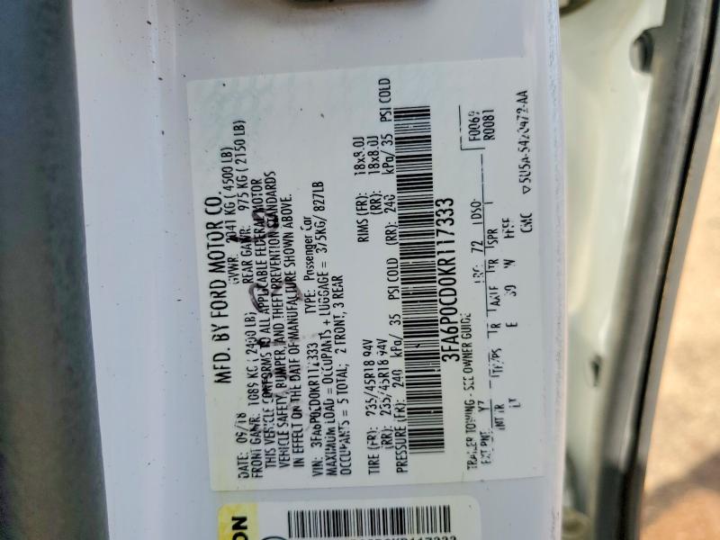 Продажа на аукционе авто 2019 Ford Fusion, vin: 3FA6P0CD0KR117333, номер лота: 64768306