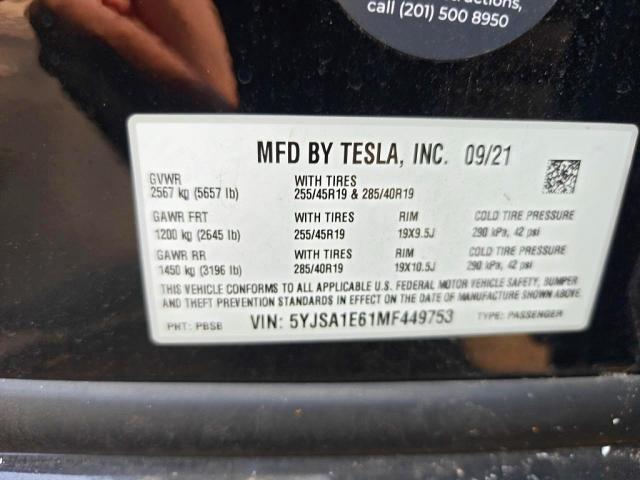 65913246 :رقم المزاد ، 5YJSA1E61MF449753 vin ، 2021 Tesla Model S مزاد بيع