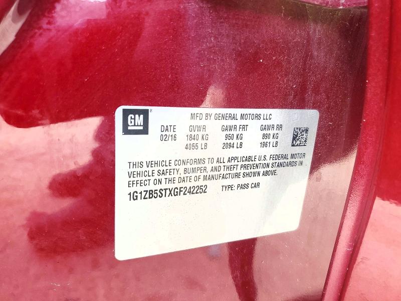 2016 Chevrolet Malibu მანქანა იყიდება აუქციონზე, vin: 1G1ZB5STXGF242252, აუქციონის ნომერი: 66063746