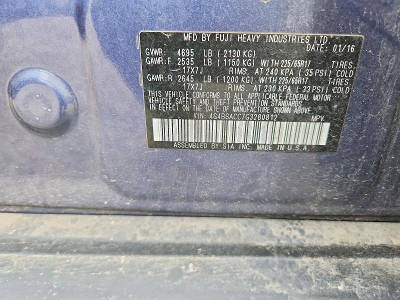2016 Subaru Outback მანქანა იყიდება აუქციონზე, vin: 4S4BSACC7G3280812, აუქციონის ნომერი: 66594946