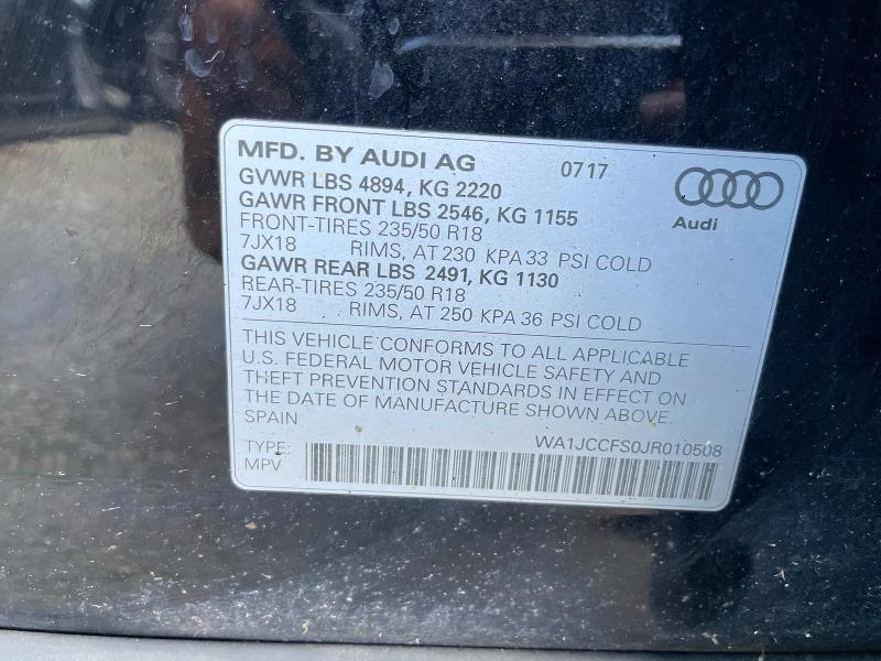 Aukcja sprzedaży 2018 Audi Q3, vin: WA1JCCFS0JR010508, numer aukcji: 67438716