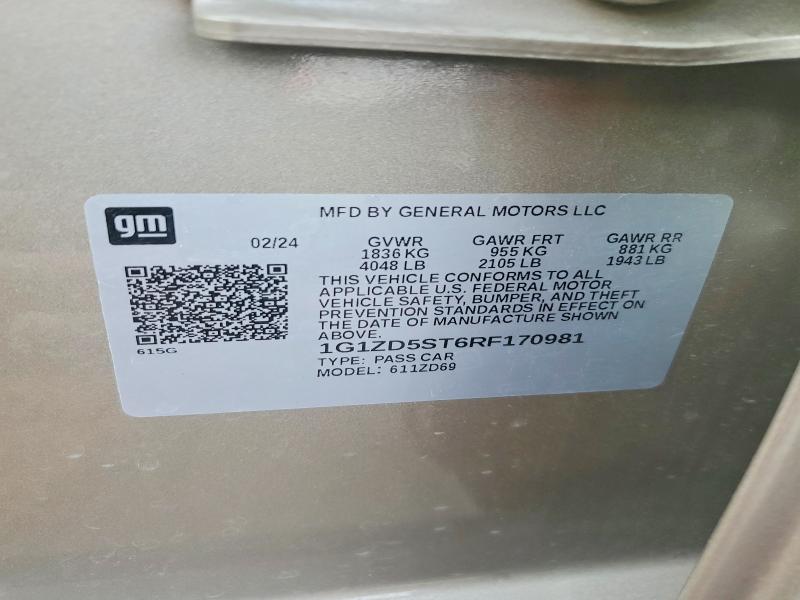 64307976 :رقم المزاد ، 1G1ZD5ST6RF170981 vin ، 2024 Chevrolet Malibu مزاد بيع