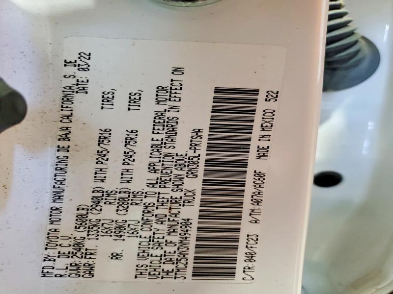 63714556 :رقم المزاد ، 3TMCZ5AN3NM494904 vin ، 2022 Toyota Tacoma مزاد بيع