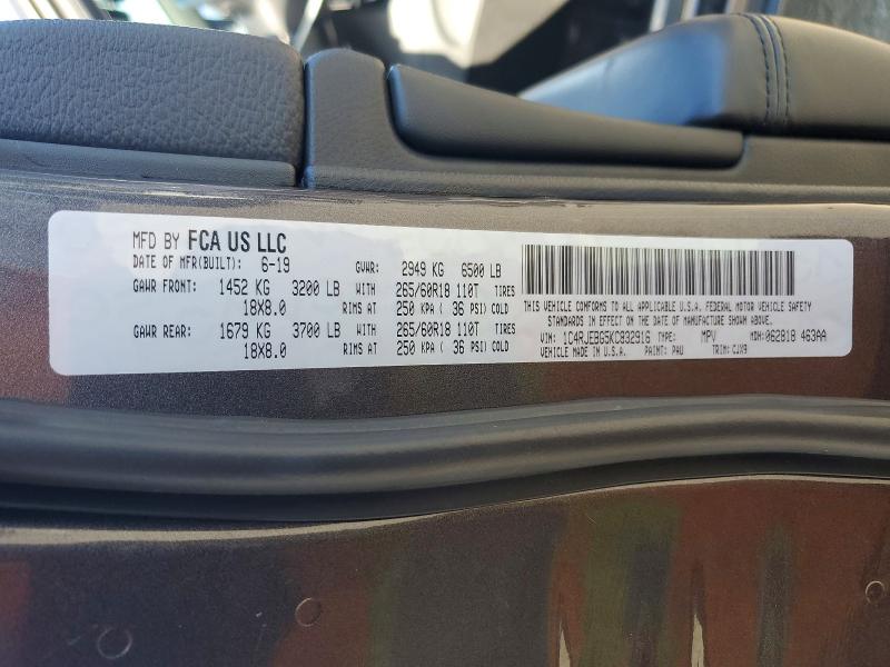 63568586 :رقم المزاد ، 1C4RJEBG5KC832916 vin ، 2019 Jeep Grand Cherokee مزاد بيع