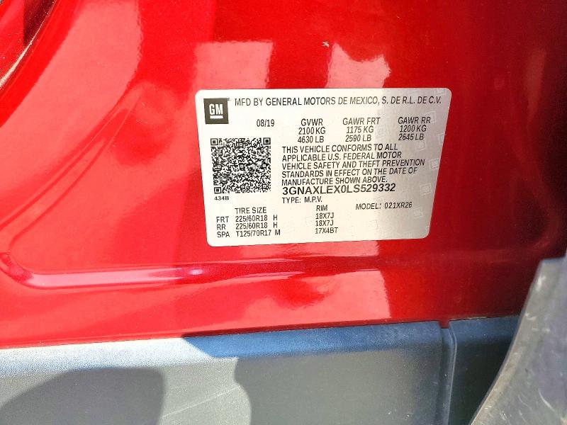 2020 Chevrolet Equinox მანქანა იყიდება აუქციონზე, vin: 3GNAXLEX0LS529332, აუქციონის ნომერი: 63920596