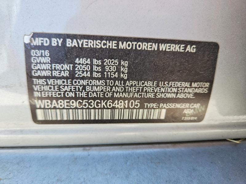 Aukcja sprzedaży 2016 Bmw 328, vin: WBA8E9C53GK648105, numer aukcji: 64308796