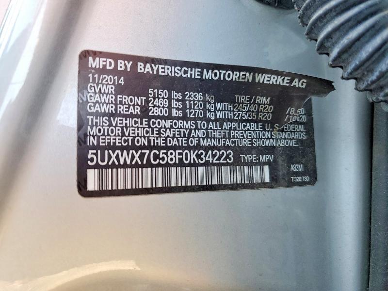 2015 Bmw X3 მანქანა იყიდება აუქციონზე, vin: 5UXWX7C58F0K34223, აუქციონის ნომერი: 65317586