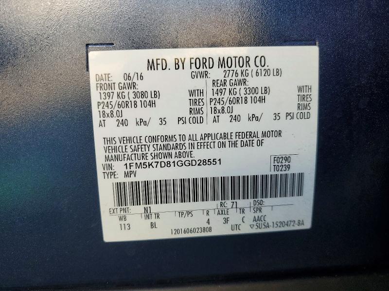 Aukcja sprzedaży 2016 Ford Explorer, vin: 1FM5K7D81GGD28551, numer aukcji: 63774336