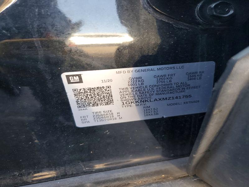 66443996 :رقم المزاد ، 1GKKNKLAXMZ141755 vin ، 2021 Gmc Acadia مزاد بيع