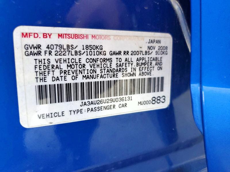 2009 Mitsubishi Lancer მანქანა იყიდება აუქციონზე, vin: JA3AU26U29U036131, აუქციონის ნომერი: 63686816