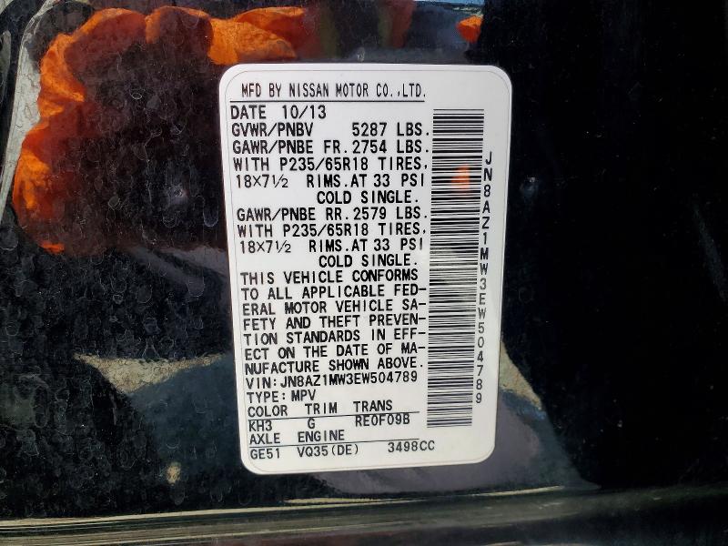Продажа на аукционе авто 2014 Nissan Murano, vin: JN8AZ1MW3EW504789, номер лота: 64652476