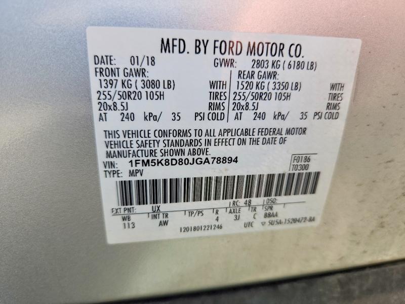 63860096 :رقم المزاد ، 1FM5K8D80JGA78894 vin ، 2018 Ford Explorer مزاد بيع