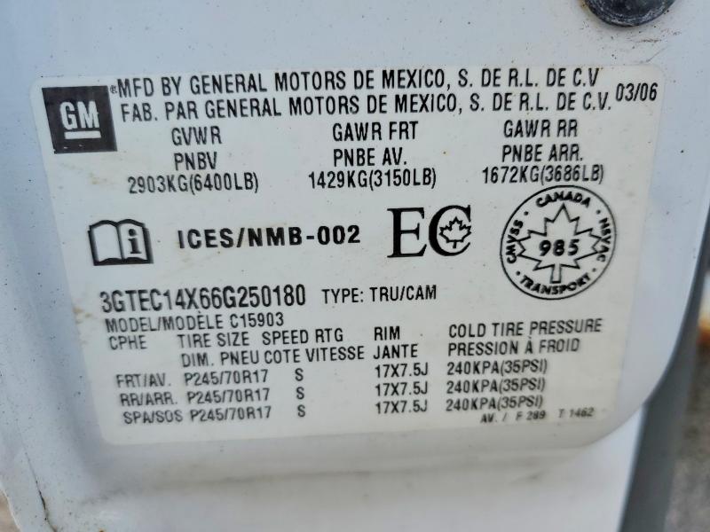 66437036 :رقم المزاد ، 3GTEC14X66G250180 vin ، 2006 Gmc New Sierra مزاد بيع