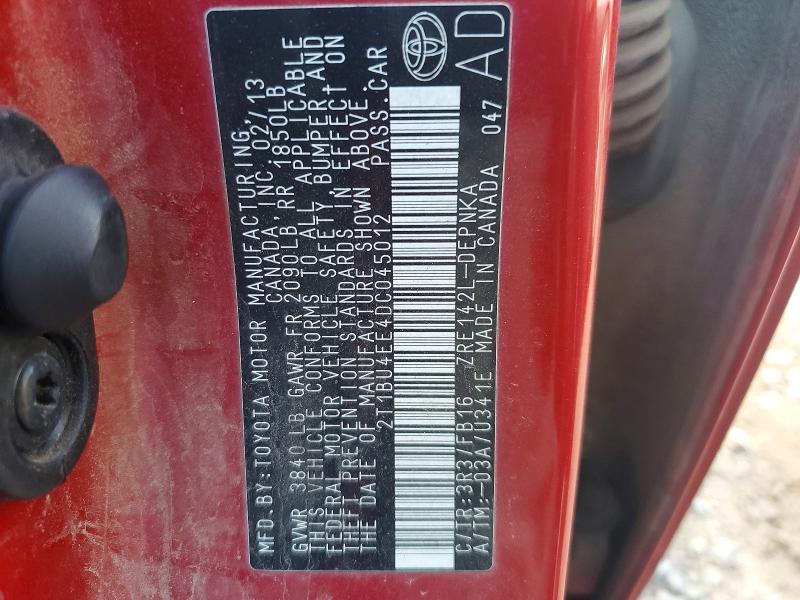 2013 Toyota Corolla მანქანა იყიდება აუქციონზე, vin: 2T1BU4EE4DC045012, აუქციონის ნომერი: 65157006