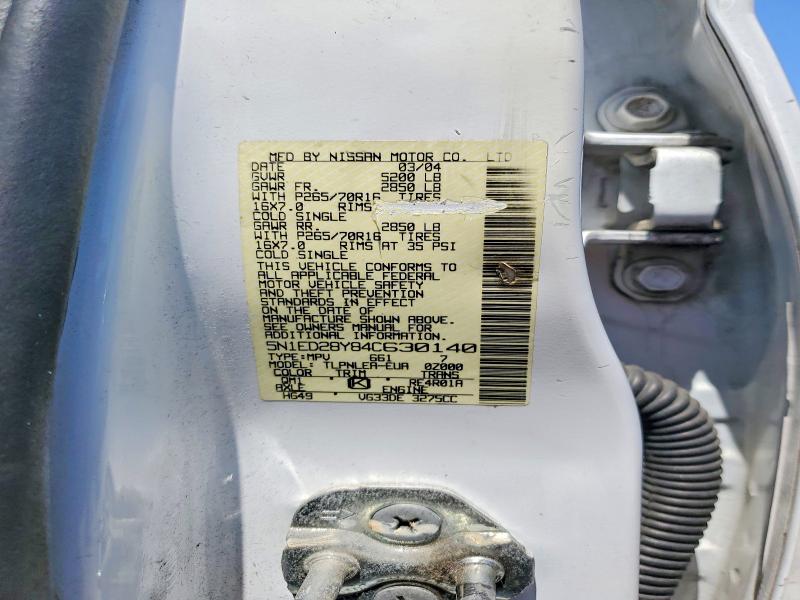 2004 Nissan Xterra მანქანა იყიდება აუქციონზე, vin: 5N1ED28Y84C630140, აუქციონის ნომერი: 64794546