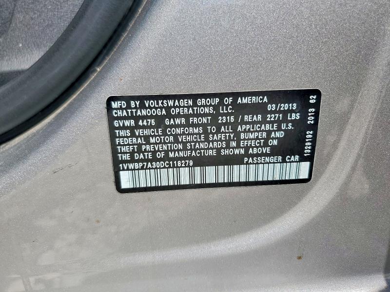 65300456 :رقم المزاد ، 1VWBP7A30DC118279 vin ، 2013 Volkswagen Passat مزاد بيع