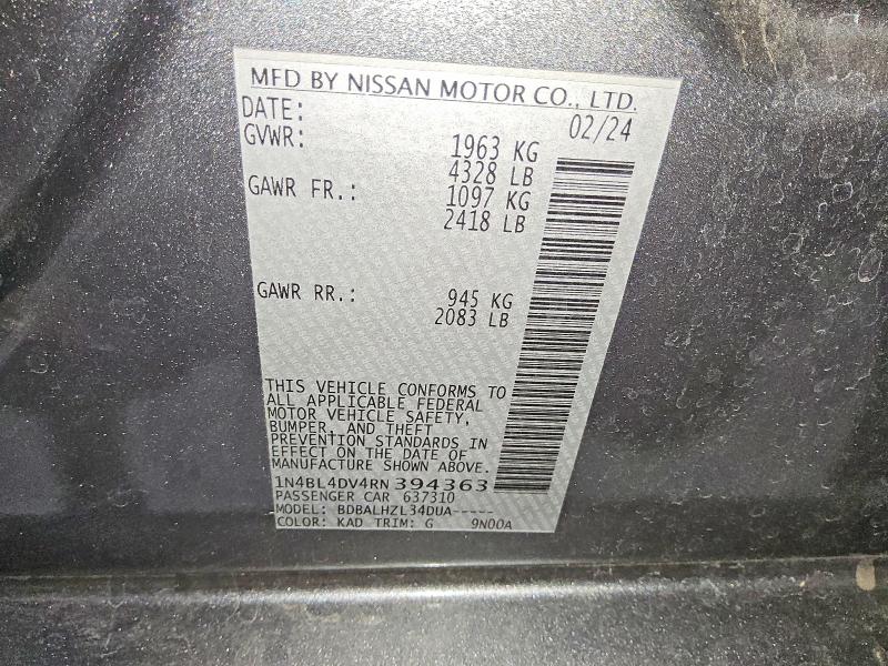 Aukcja sprzedaży 2024 Nissan Altima, vin: 1N4BL4DV4RN394363, numer aukcji: 64853906