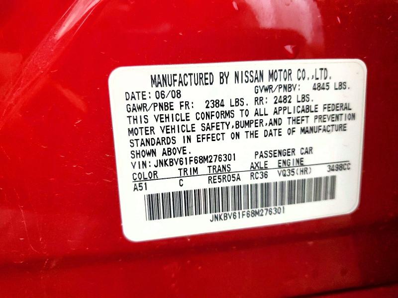 Продаж на аукціоні авто 2008 Infiniti G35, vin: JNKBV61F68M276301, номер лоту: 63321436