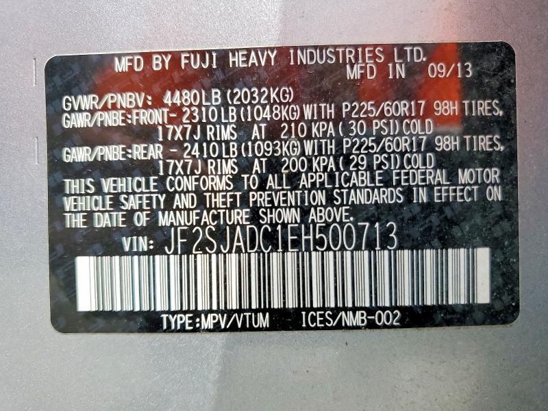 Aukcja sprzedaży 2014 Subaru Forester, vin: JF2SJADC1EH500713, numer aukcji: 63517606