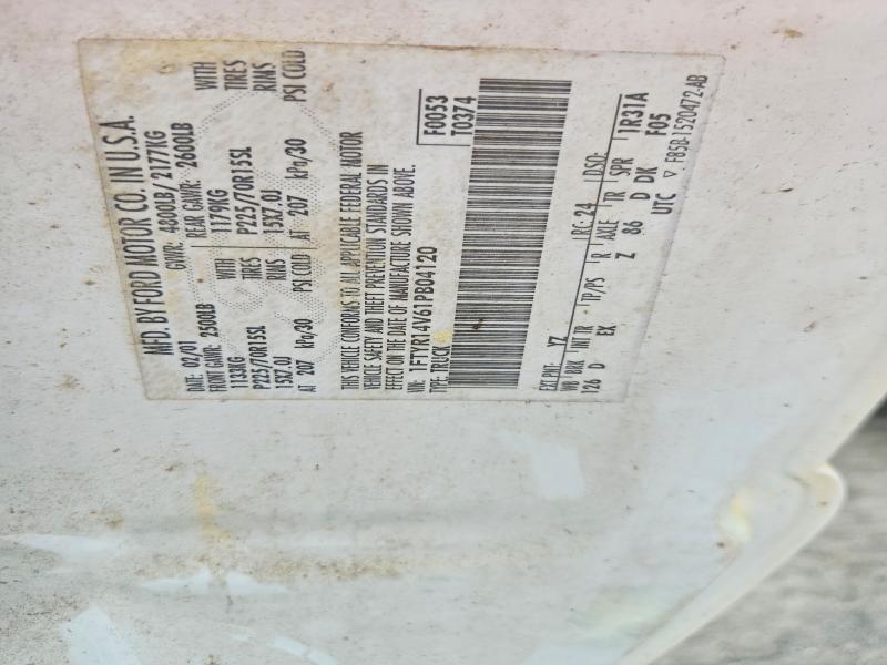 2001 Ford Ranger მანქანა იყიდება აუქციონზე, vin: 1FTYR14V61PB04120, აუქციონის ნომერი: 66170306