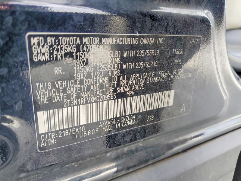 Aukcja sprzedaży 2021 Toyota Rav4, vin: 2T3N1RFVXMC209565, numer aukcji: 63988796