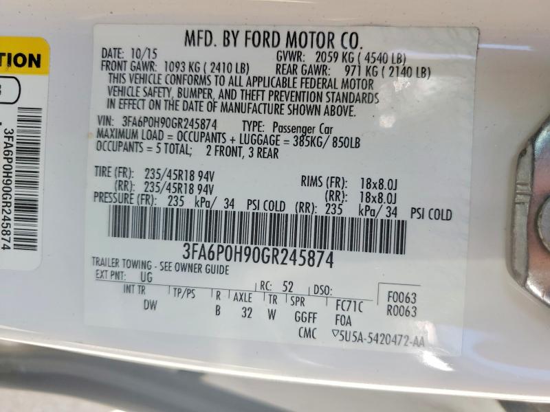Продаж на аукціоні авто 2016 Ford Fusion, vin: 3FA6P0H90GR245874, номер лоту: 66353756