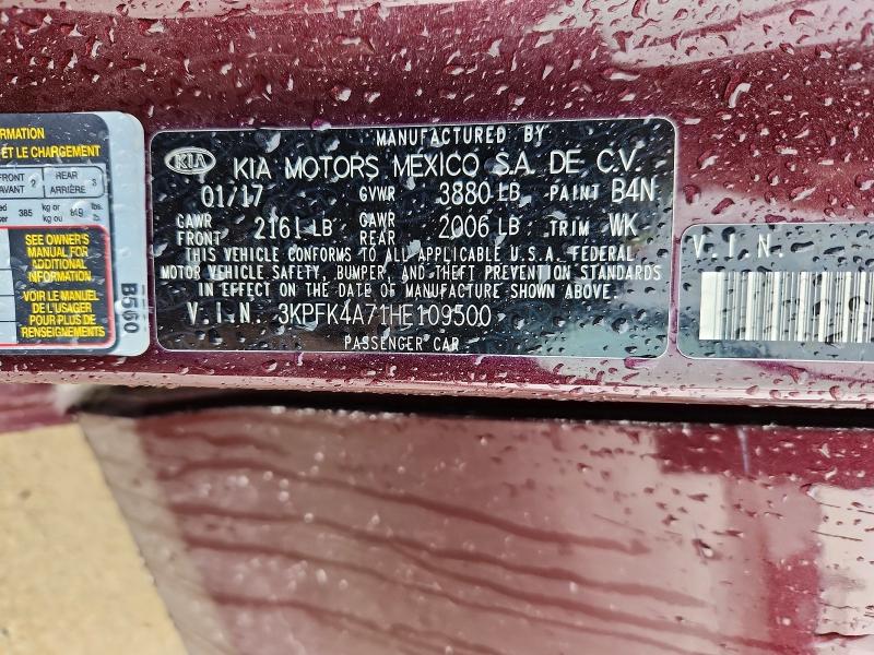 2017 Kia Forte მანქანა იყიდება აუქციონზე, vin: 3KPFK4A71HE109500, აუქციონის ნომერი: 65338966
