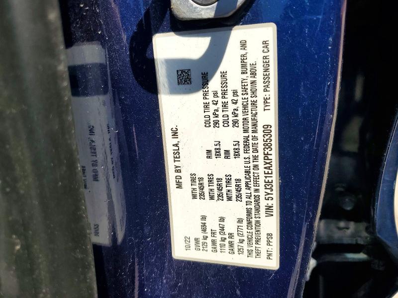 Aukcja sprzedaży 2023 Tesla Model 3, vin: 5YJ3E1EAXPF385309, numer aukcji: 65544096
