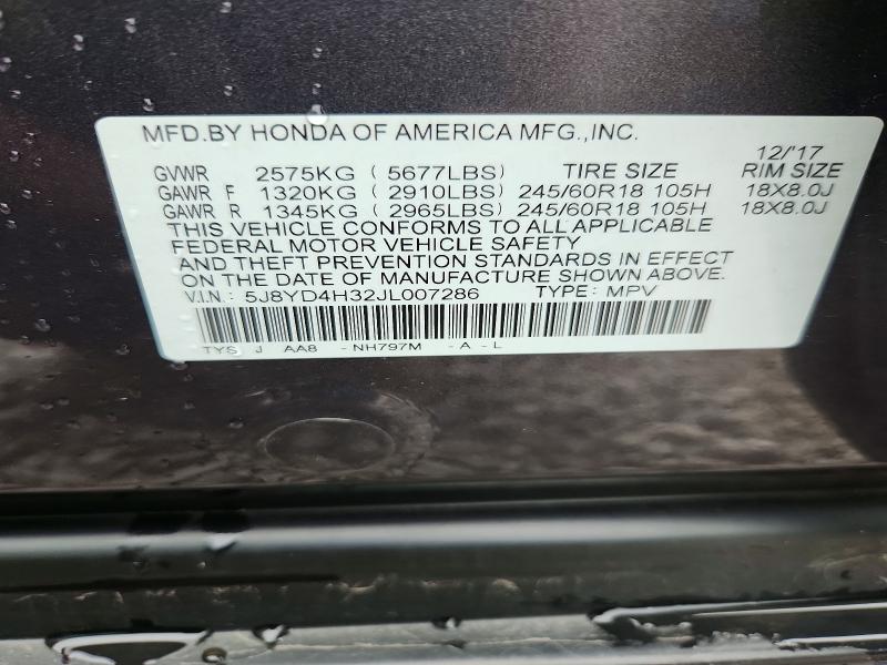 64296086 :رقم المزاد ، 5J8YD4H32JL007286 vin ، 2018 Acura Mdx مزاد بيع