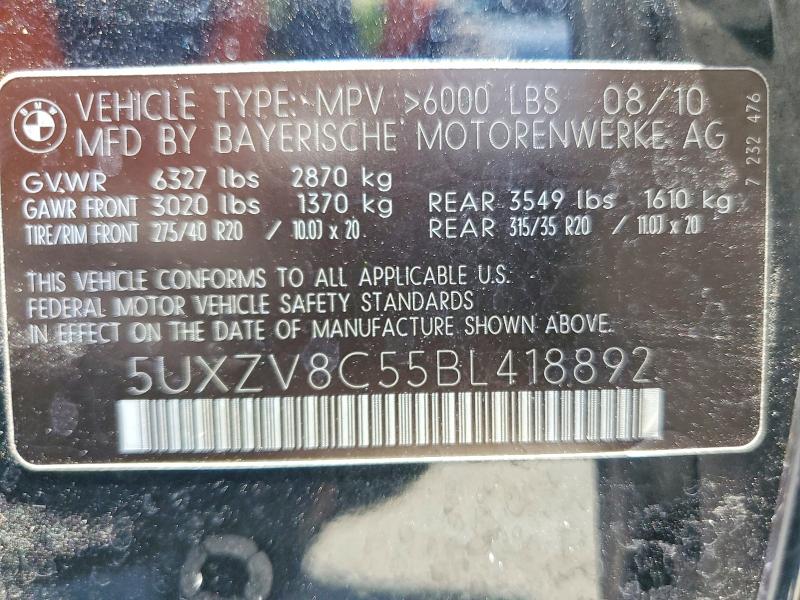 Продаж на аукціоні авто 2011 Bmw X5, vin: 5UXZV8C55BL418892, номер лоту: 63562476