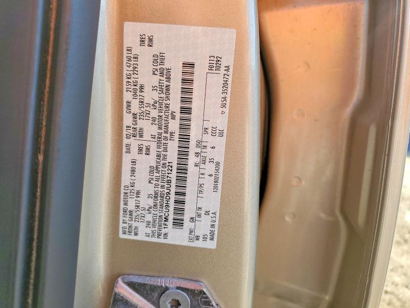 64095366 :رقم المزاد ، 1FMCU9HD9JUB71221 vin ، 2018 Ford Escape مزاد بيع