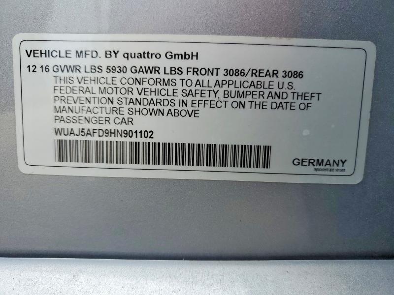 Aukcja sprzedaży 2017 Audi S8, vin: WUAJ5AFD9HN901102, numer aukcji: 64444756