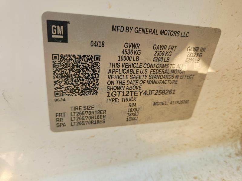 2018 Gmc Sierra მანქანა იყიდება აუქციონზე, vin: 1GT12TEY4JF258261, აუქციონის ნომერი: 63251496