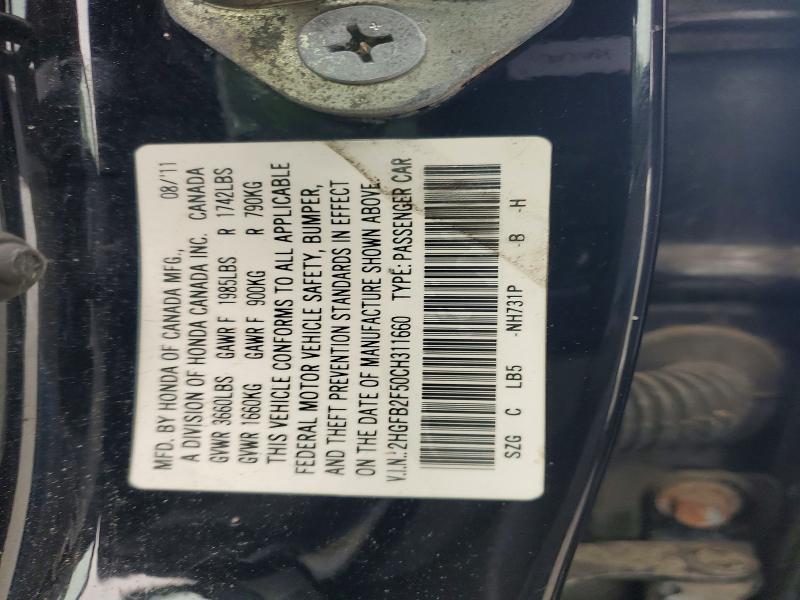 Aukcja sprzedaży 2012 Honda Civic, vin: 2HGFB2F50CH311660, numer aukcji: 65598006