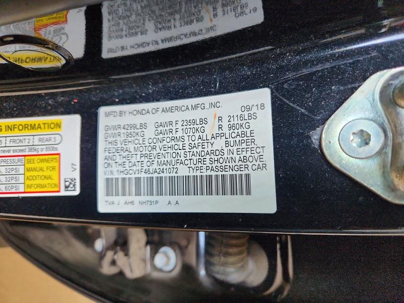 66269046 :رقم المزاد ، 1HGCV1F46JA241072 vin ، 2018 Honda Accord مزاد بيع