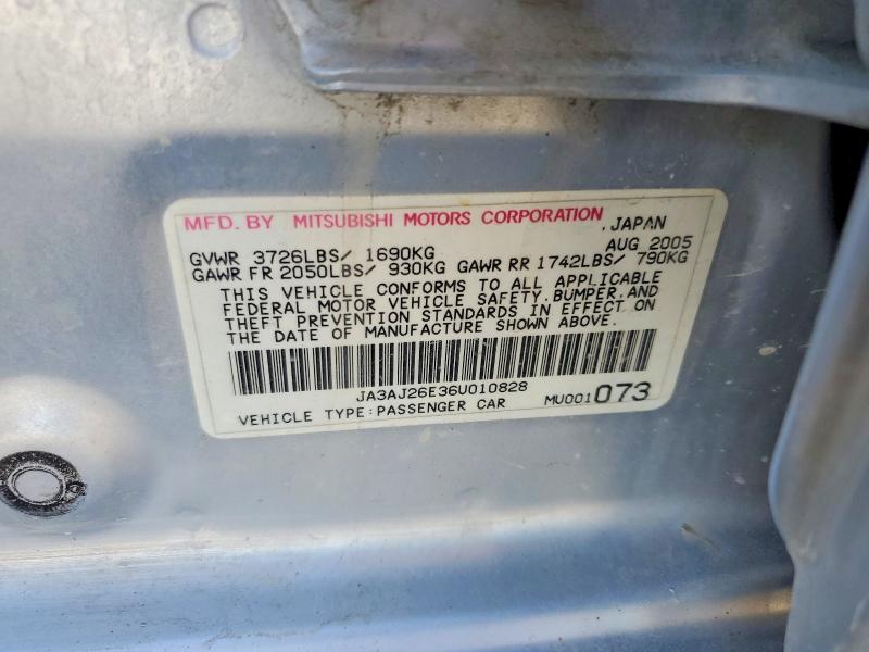 2006 Mitsubishi Lancer მანქანა იყიდება აუქციონზე, vin: JA3AJ26E36U010828, აუქციონის ნომერი: 66513856