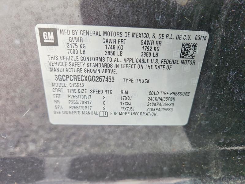 66741556 :رقم المزاد ، 3GCPCRECXGG267455 vin ، 2016 Chevrolet Silverado مزاد بيع