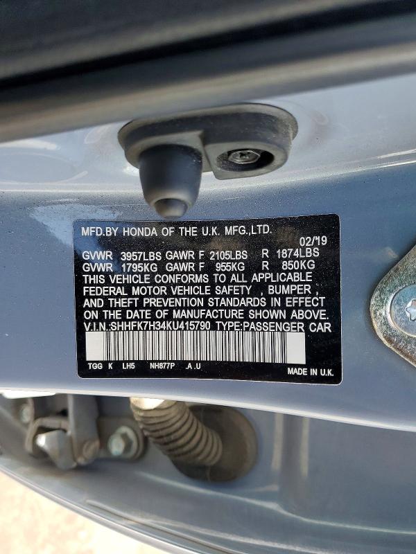 Aukcja sprzedaży 2019 Honda Civic, vin: SHHFK7H34KU415790, numer aukcji: 65743816