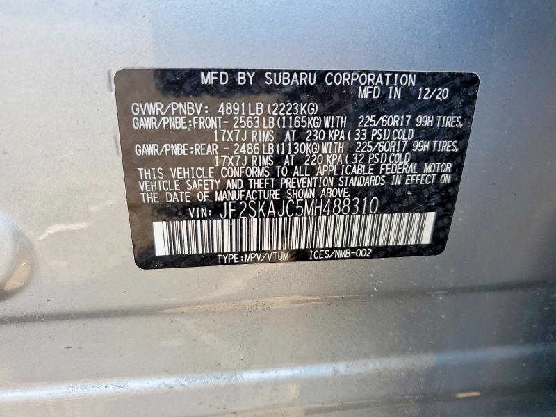 2021 Subaru Forester მანქანა იყიდება აუქციონზე, vin: JF2SKAJC5MH488310, აუქციონის ნომერი: 62215116